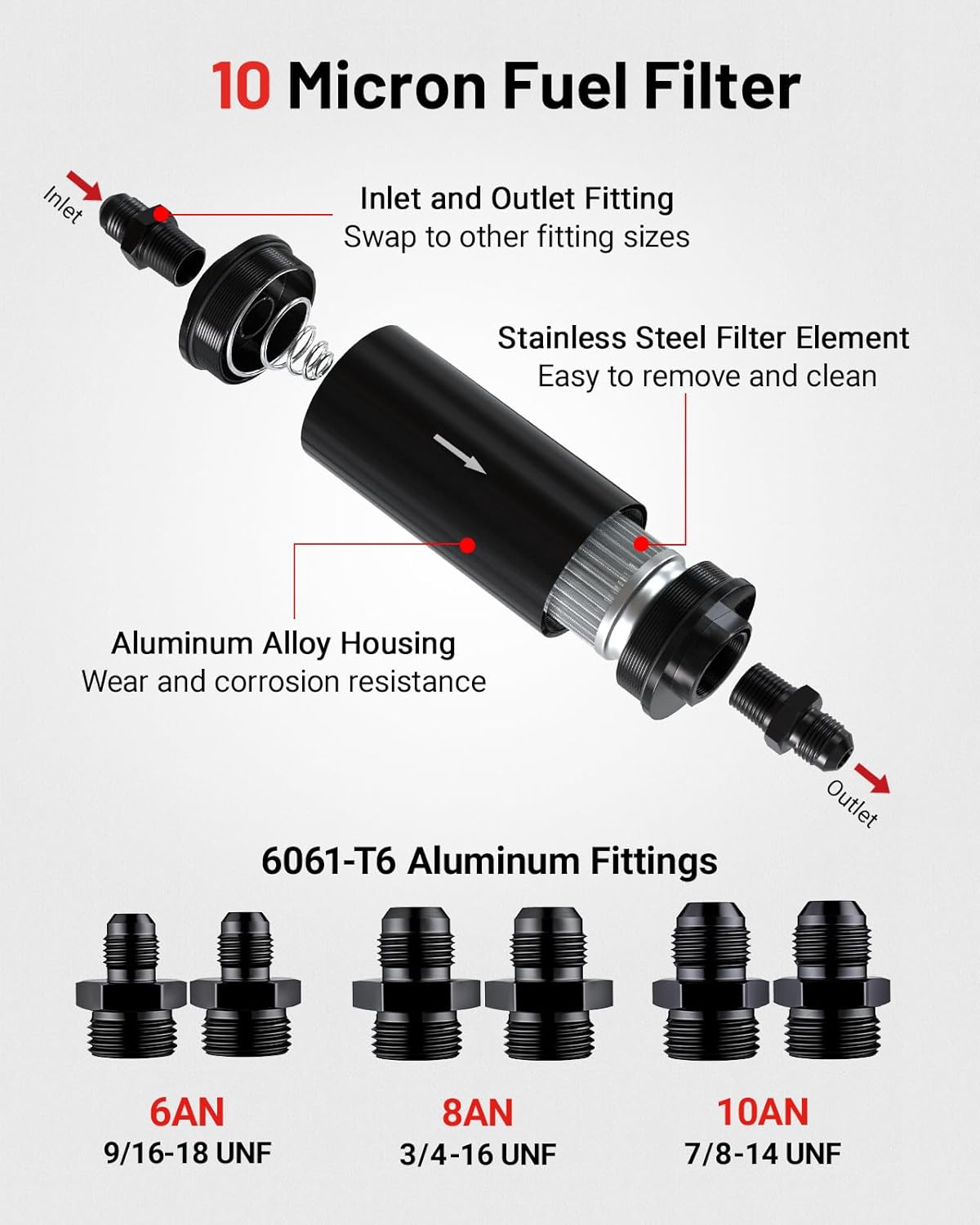 10 micron inline fuel filter with adapters — view 5
