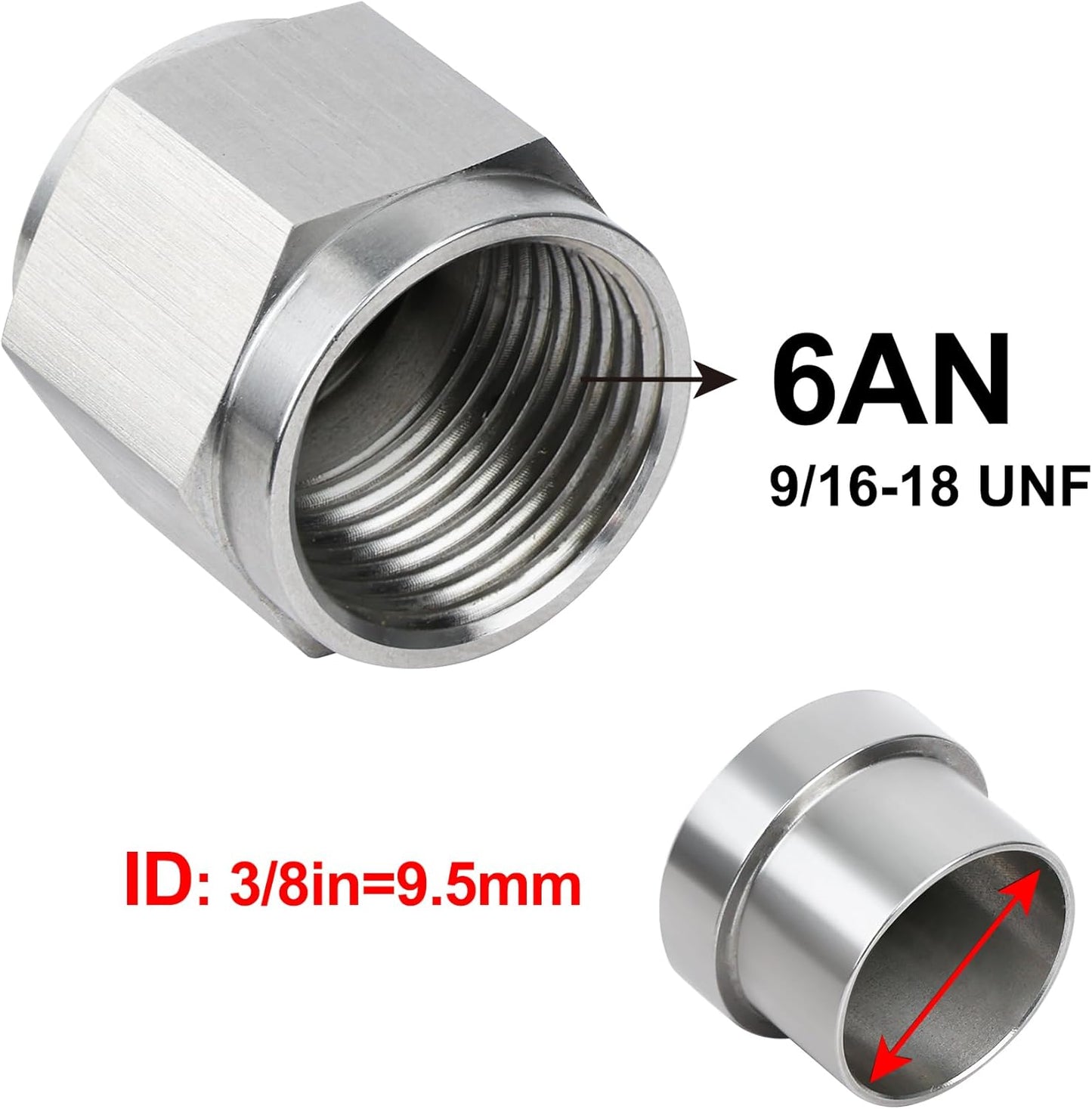 6AN hardline tube nut and sleeve 2-pack — view 3