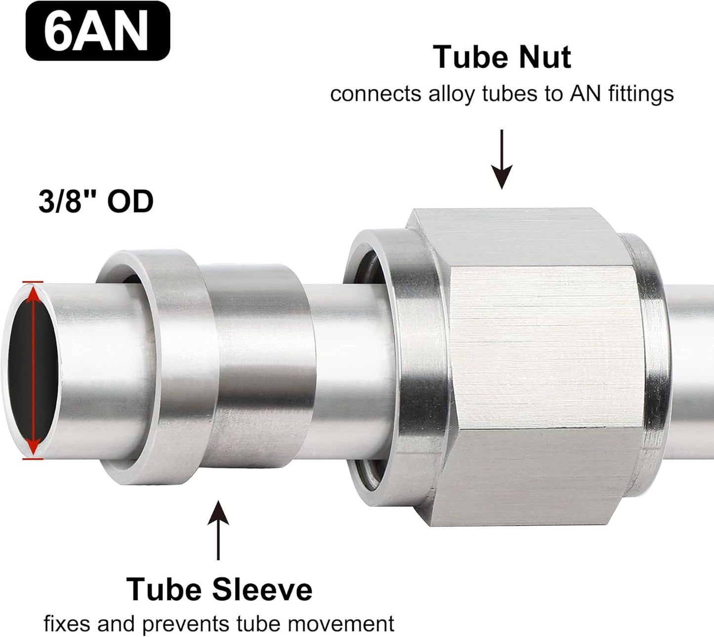 6AN hardline tube nut and sleeve 2-pack — view 5