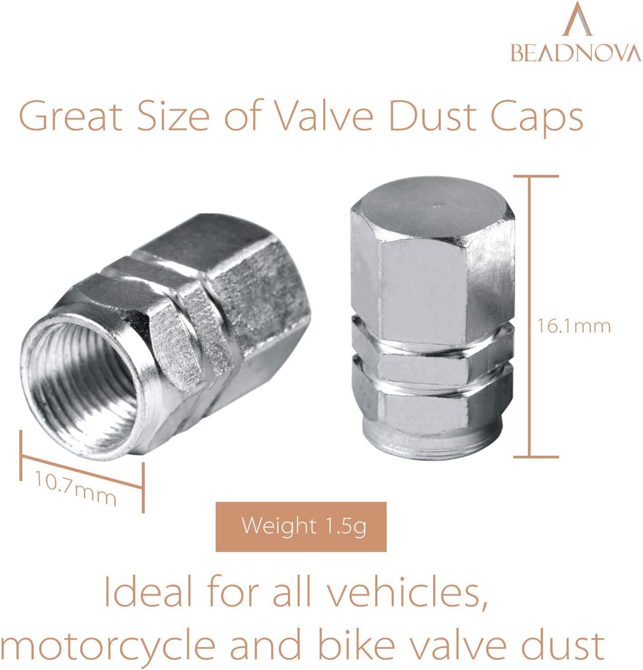 Aluminium tyre valve stem caps, silver — view 3
