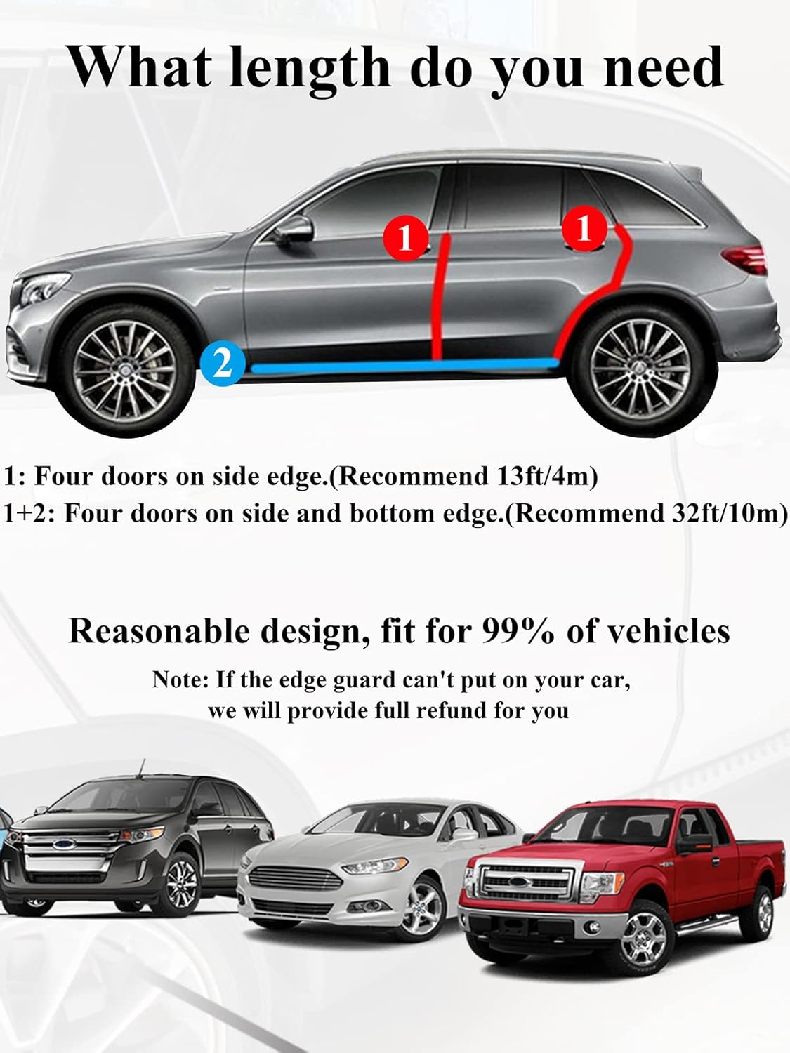 32Ft(10M) Door Edge Guard Black Car — view 7