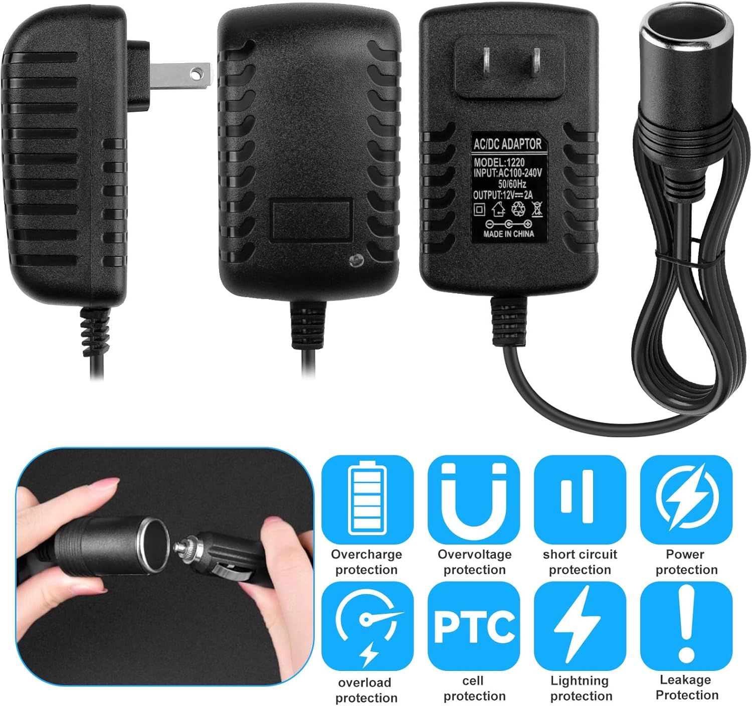 AC to DC car cigarette lighter adapter 24W — view 3