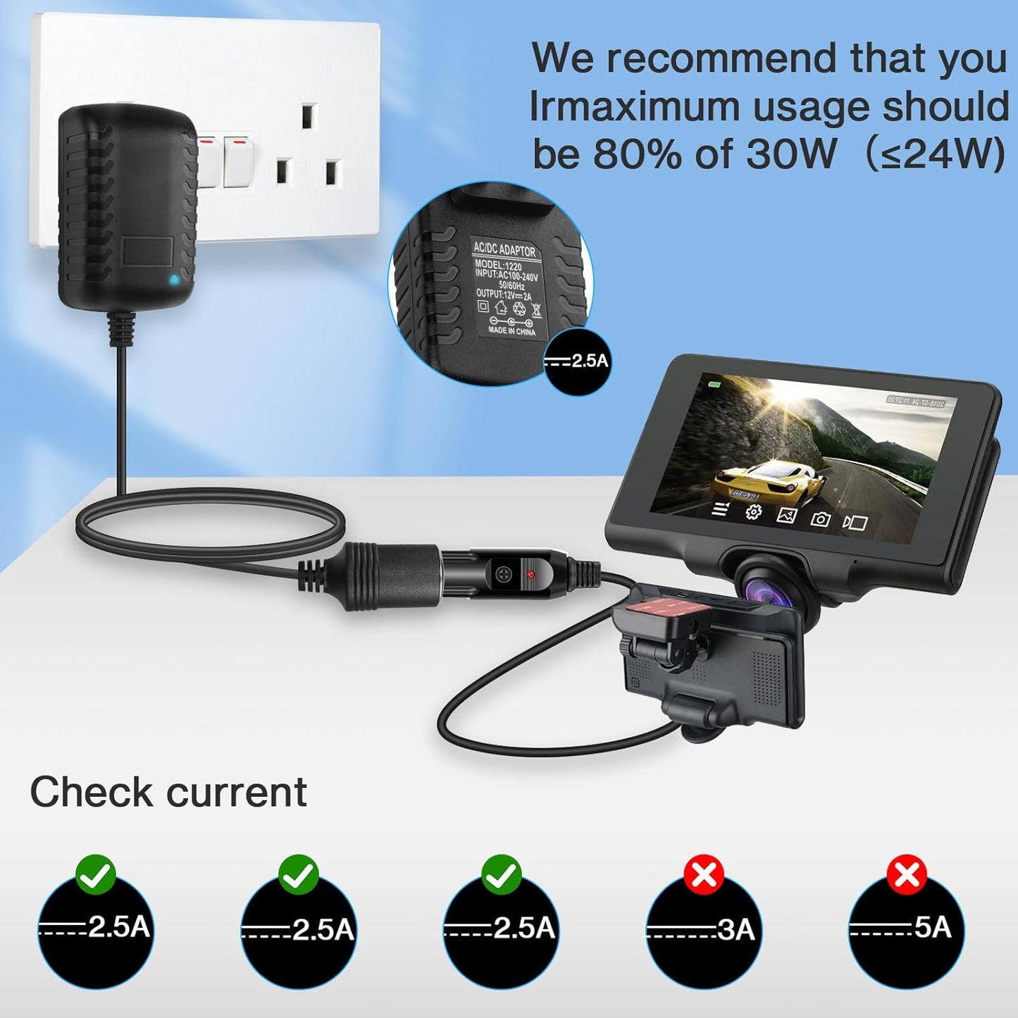 AC to DC car cigarette lighter adapter 24W — view 6