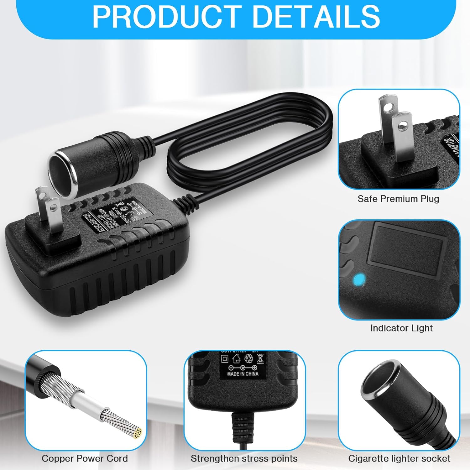 AC to DC car cigarette lighter adapter 24W — view 7