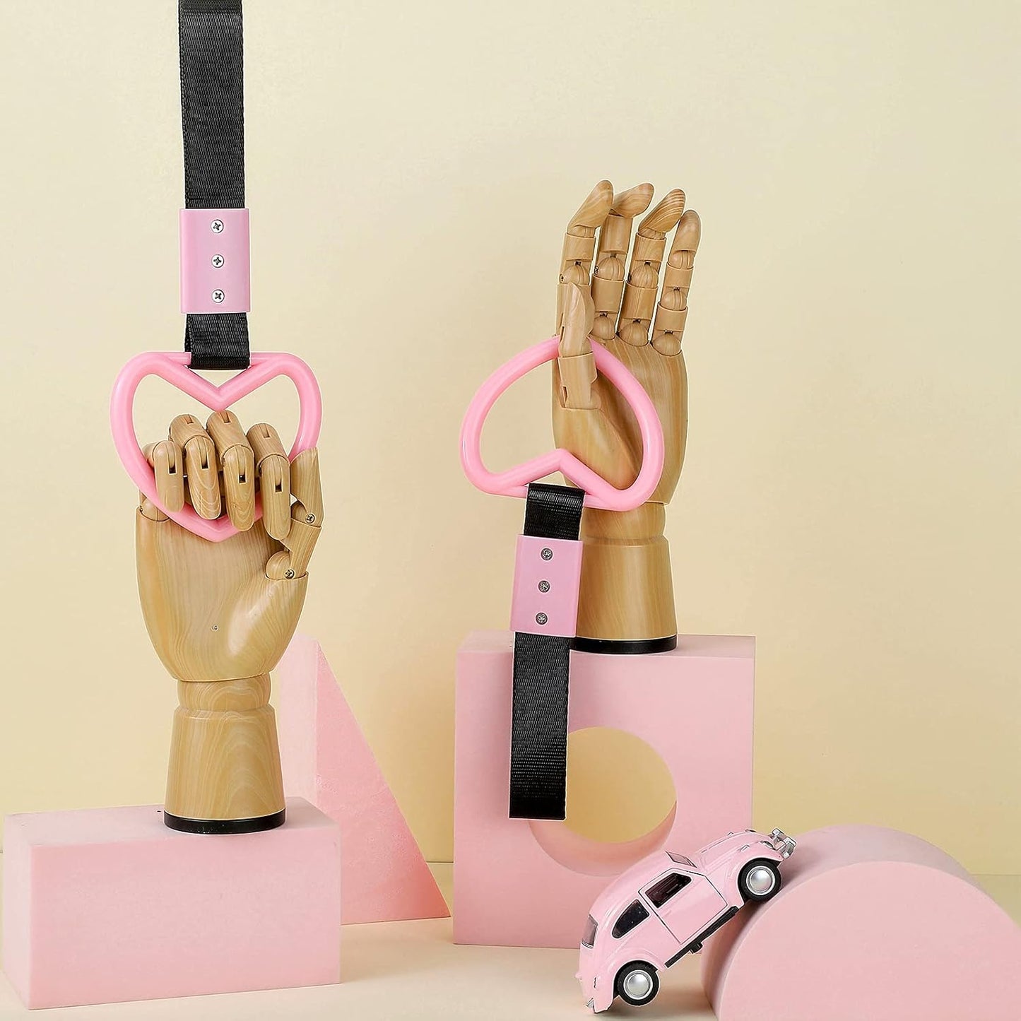 Heart shaped car handle straps light pink 2 pack — view 6