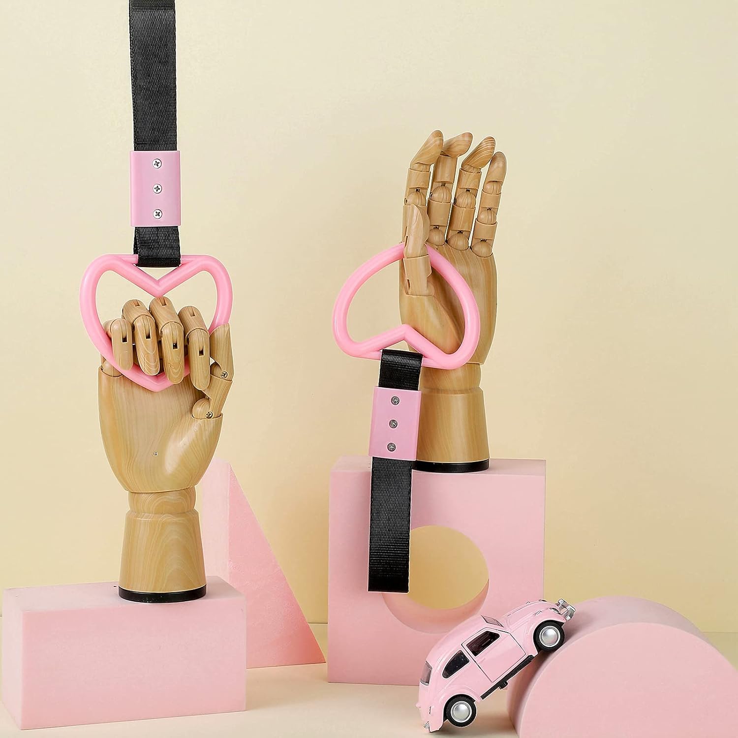 Heart shaped car handle straps light pink 2 pack — view 6