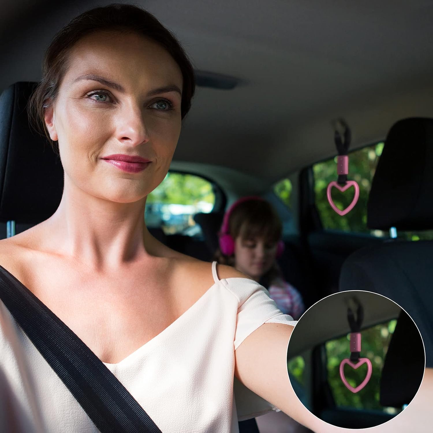 Heart shaped car handle straps light pink 2 pack — view 7