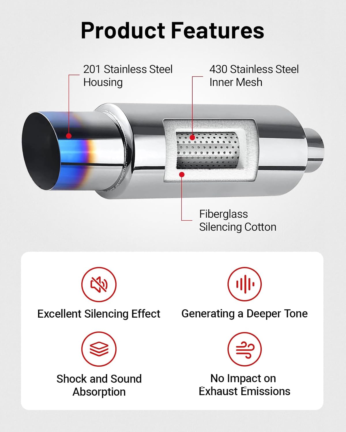Stainless steel exhaust muffler tip 14.6 inch — view 5