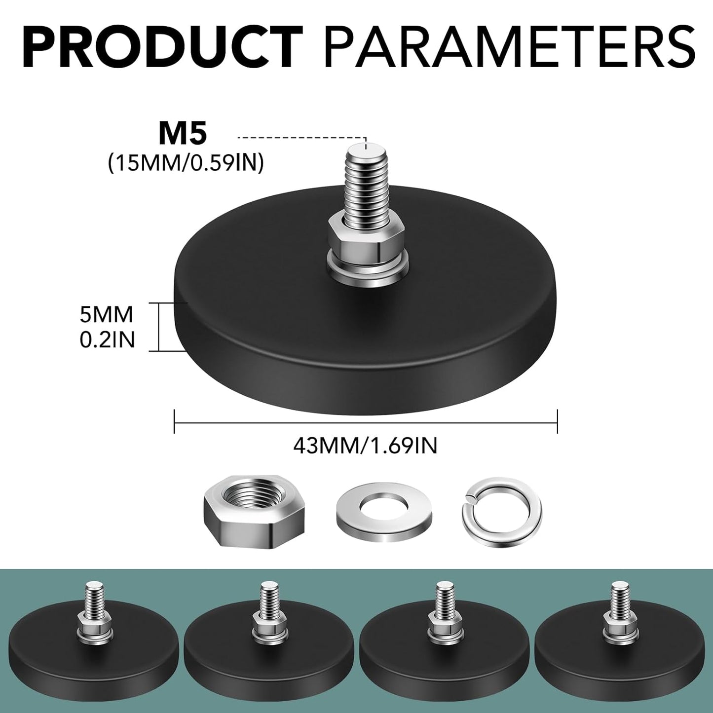 Rubber coated neodymium magnets 16 pack — view 3