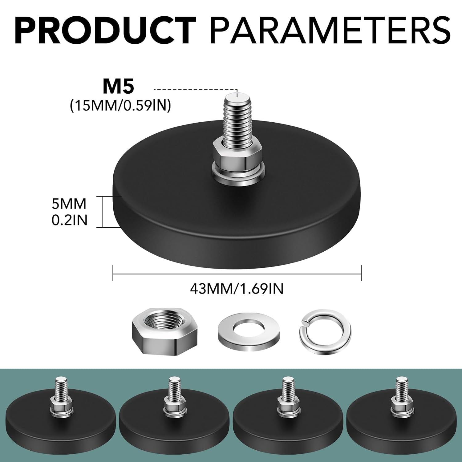Rubber coated neodymium magnets 16 pack — view 3