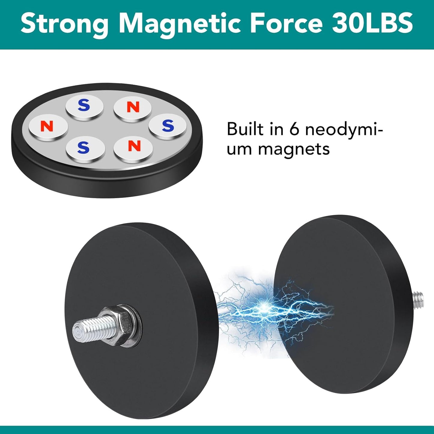 Rubber coated neodymium magnets 16 pack — view 4