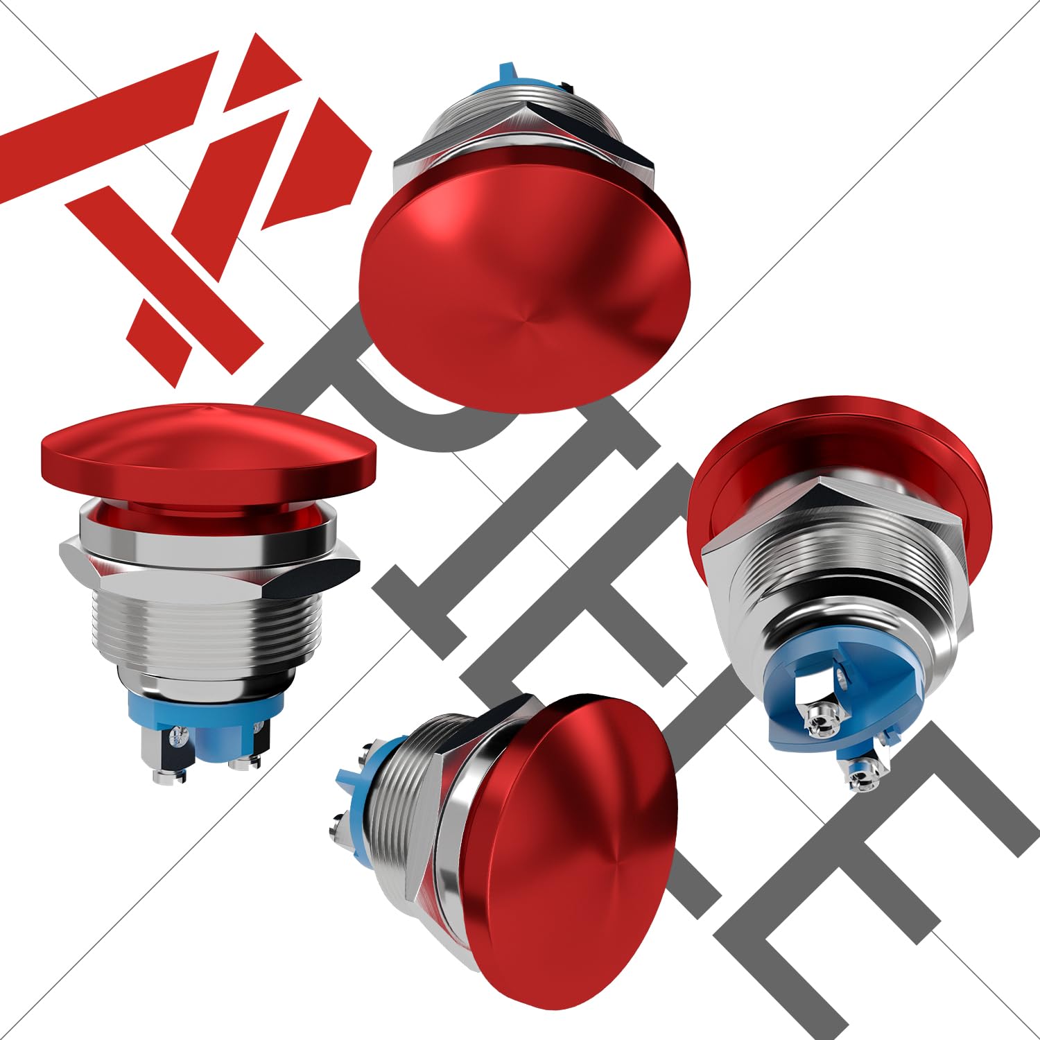 22mm mushroom head push button switch red — view 4