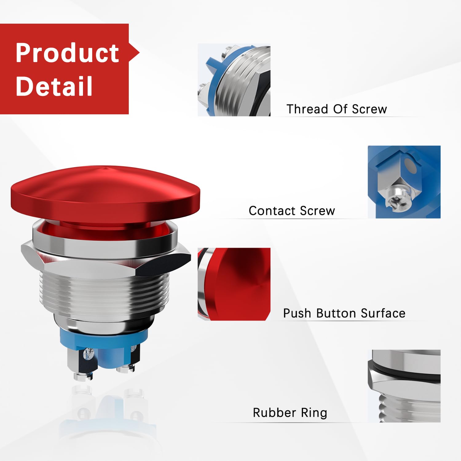 22mm mushroom head push button switch red — view 5