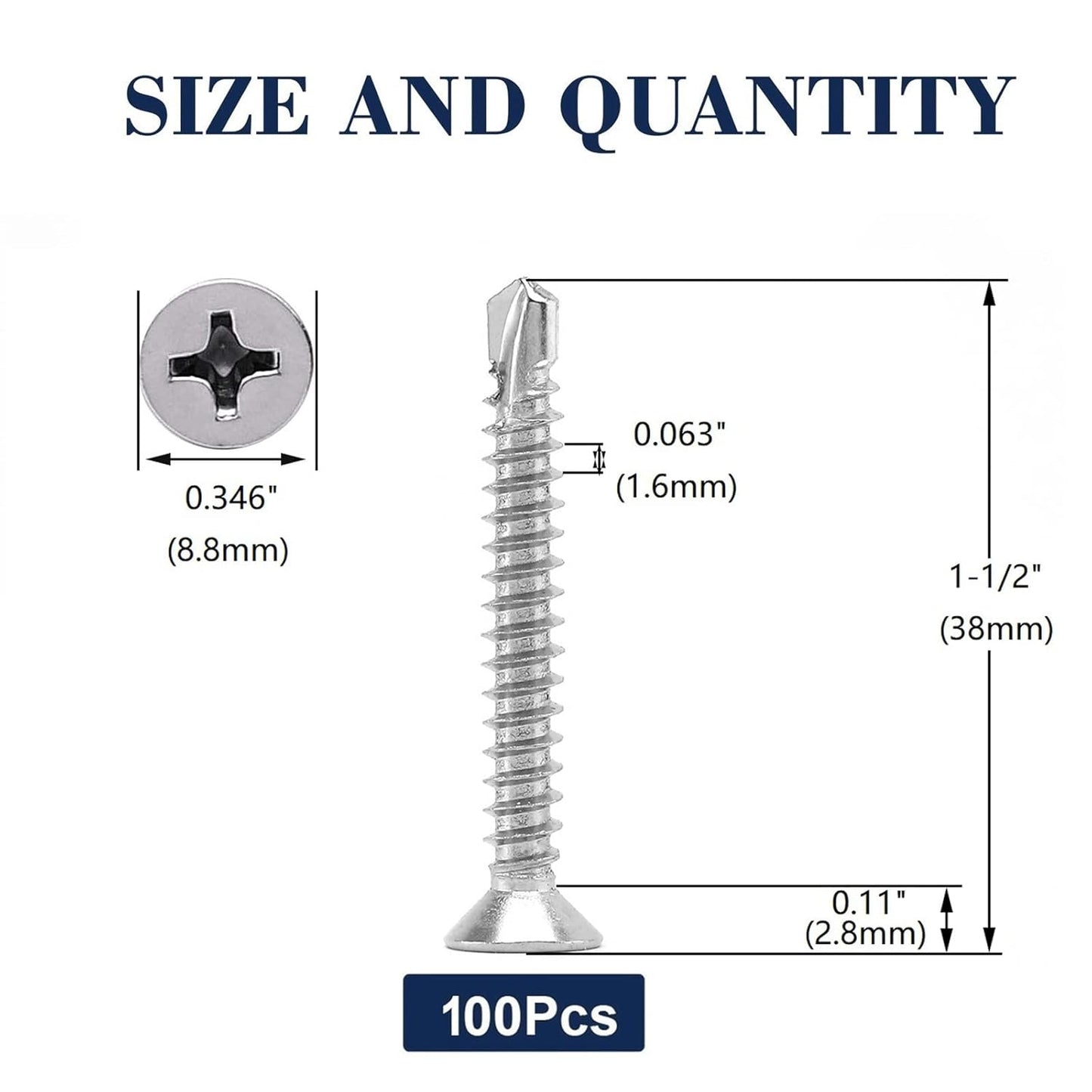 Stainless steel sheet metal tek screws 100 pack — view 3