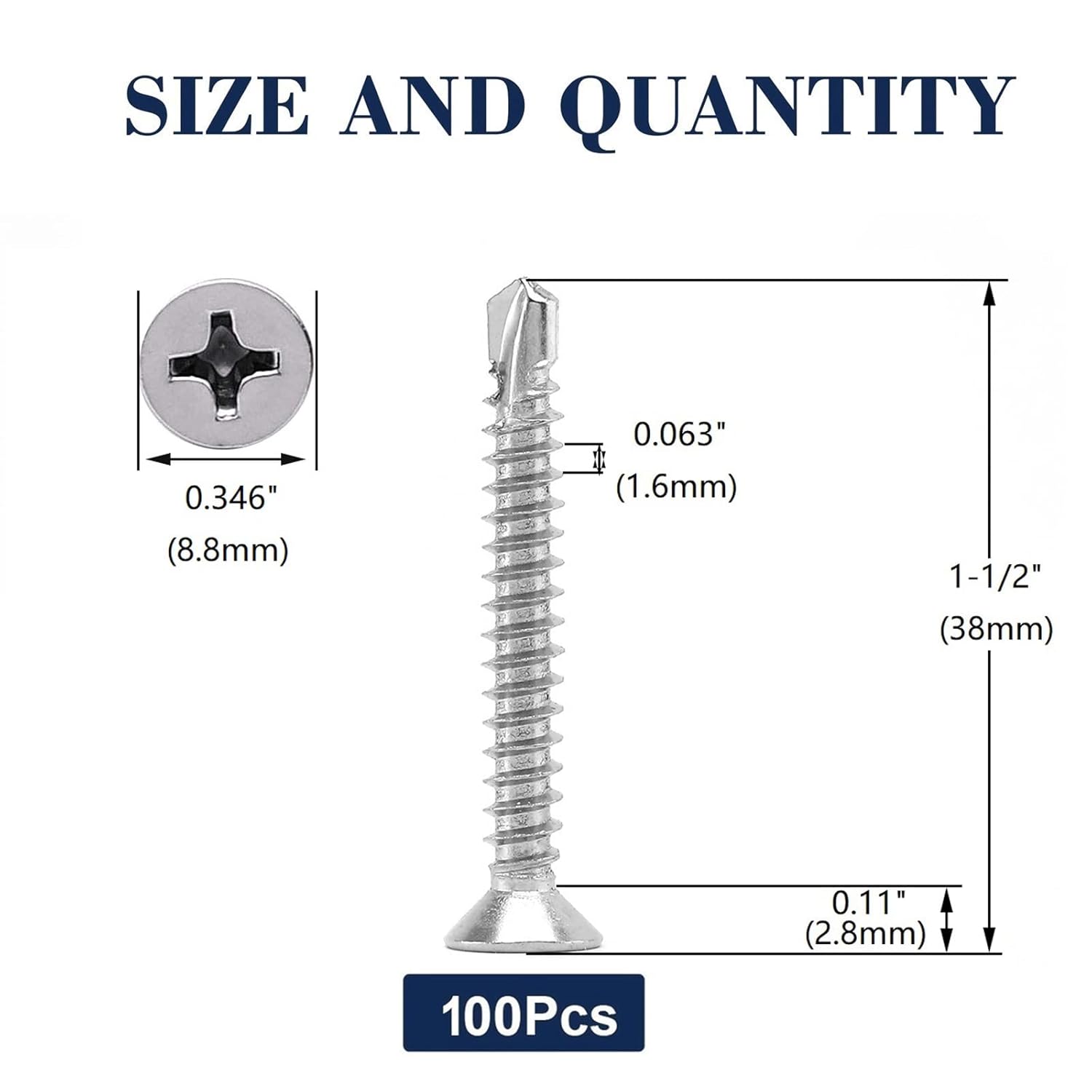 Stainless steel sheet metal tek screws 100 pack — view 3