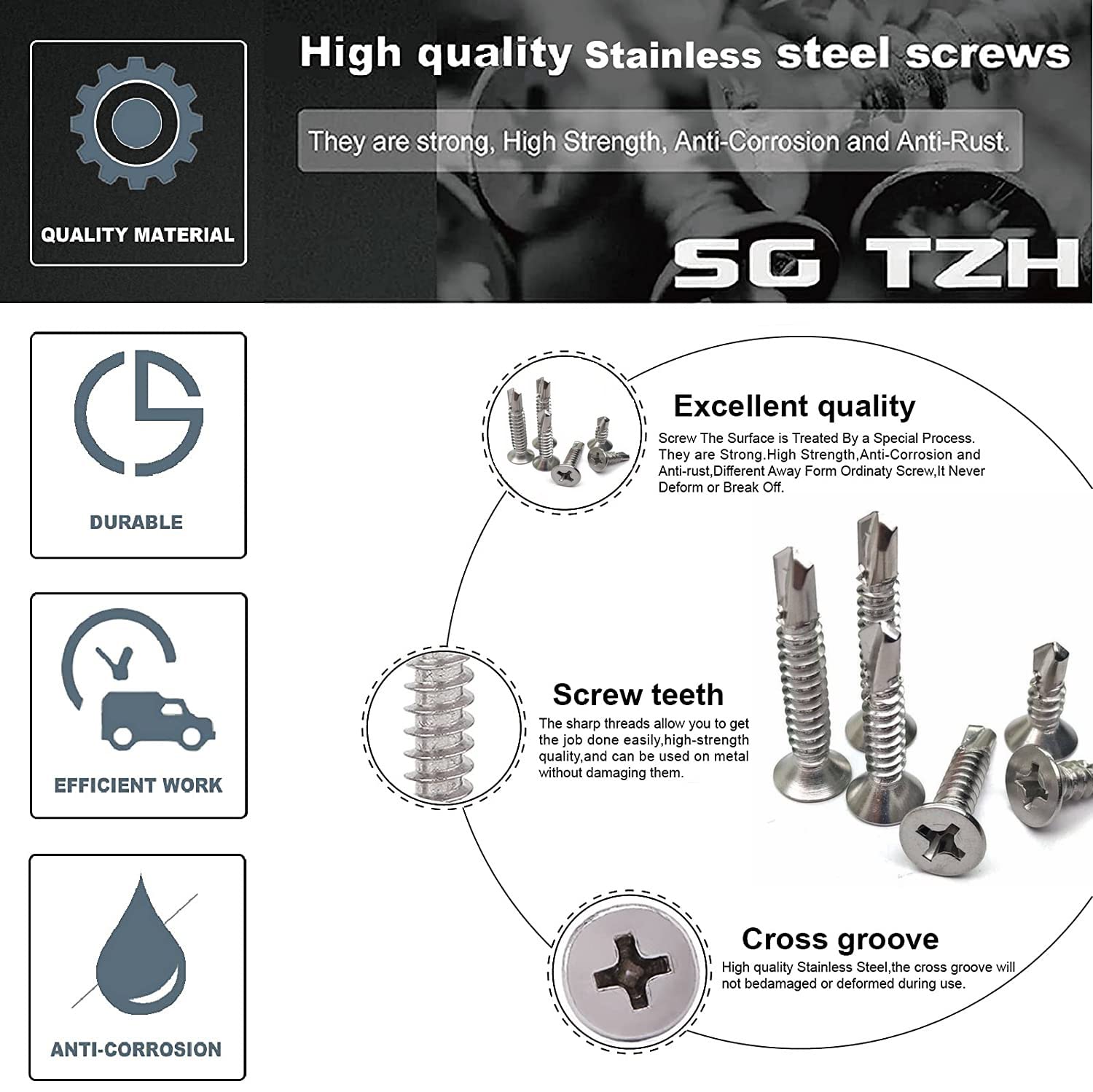 Stainless steel sheet metal tek screws 100 pack — view 5