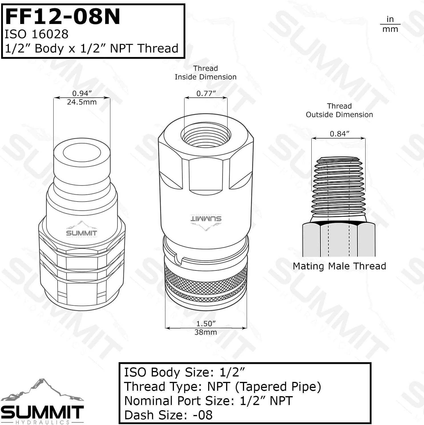 1/2 inch Bobcat hydraulic quick connect couplers — view 3