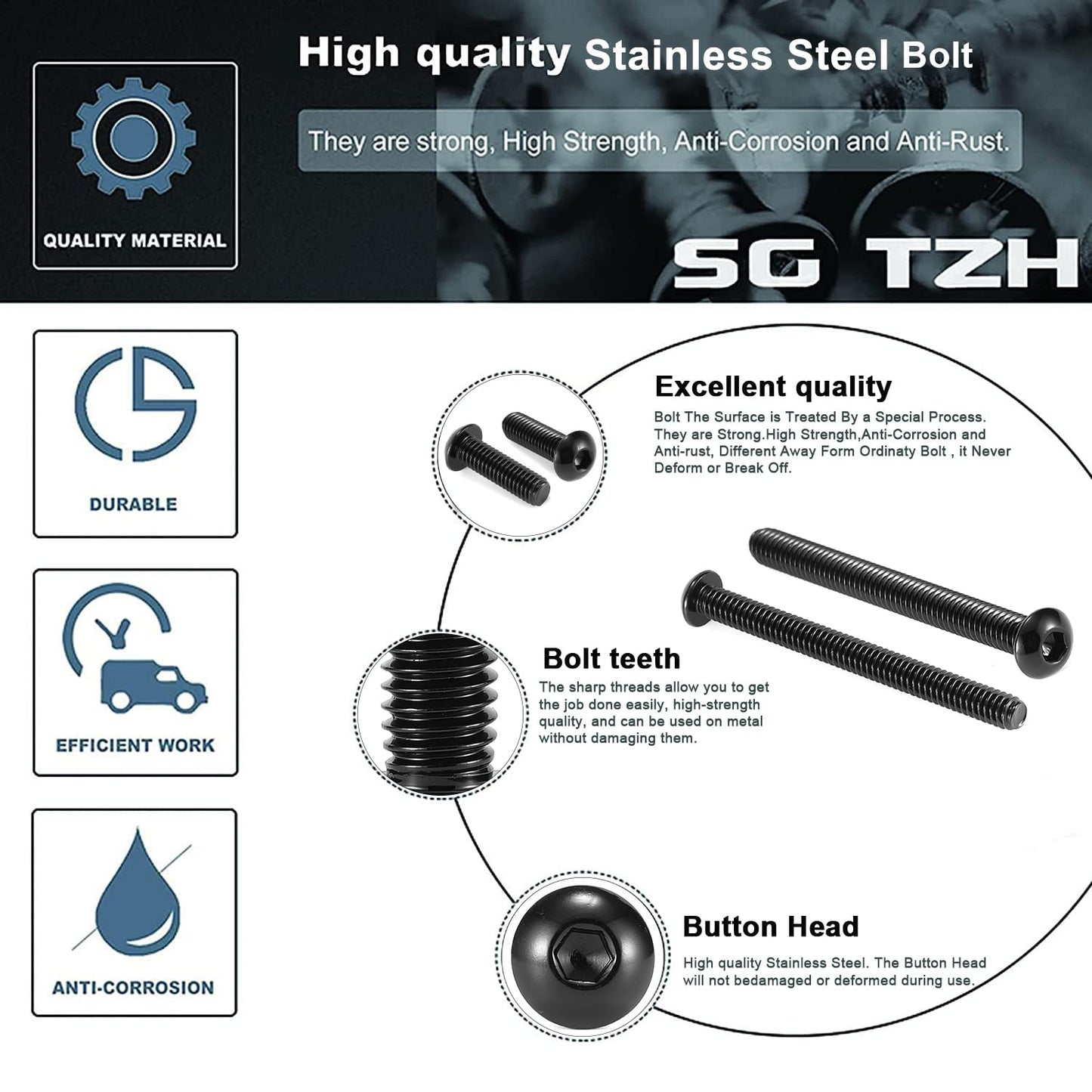 Button head socket cap bolts 20 pack — view 5