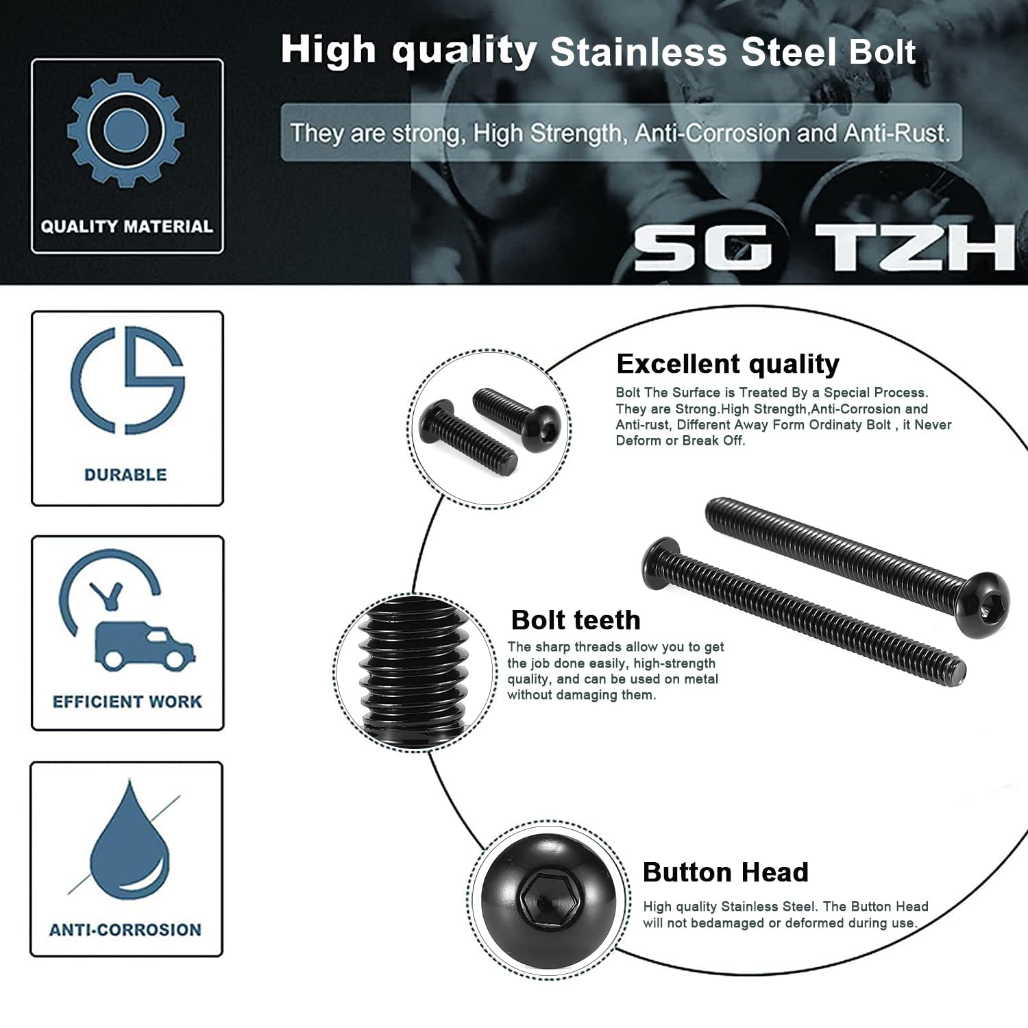 Button head socket cap bolts 20 pack — view 5