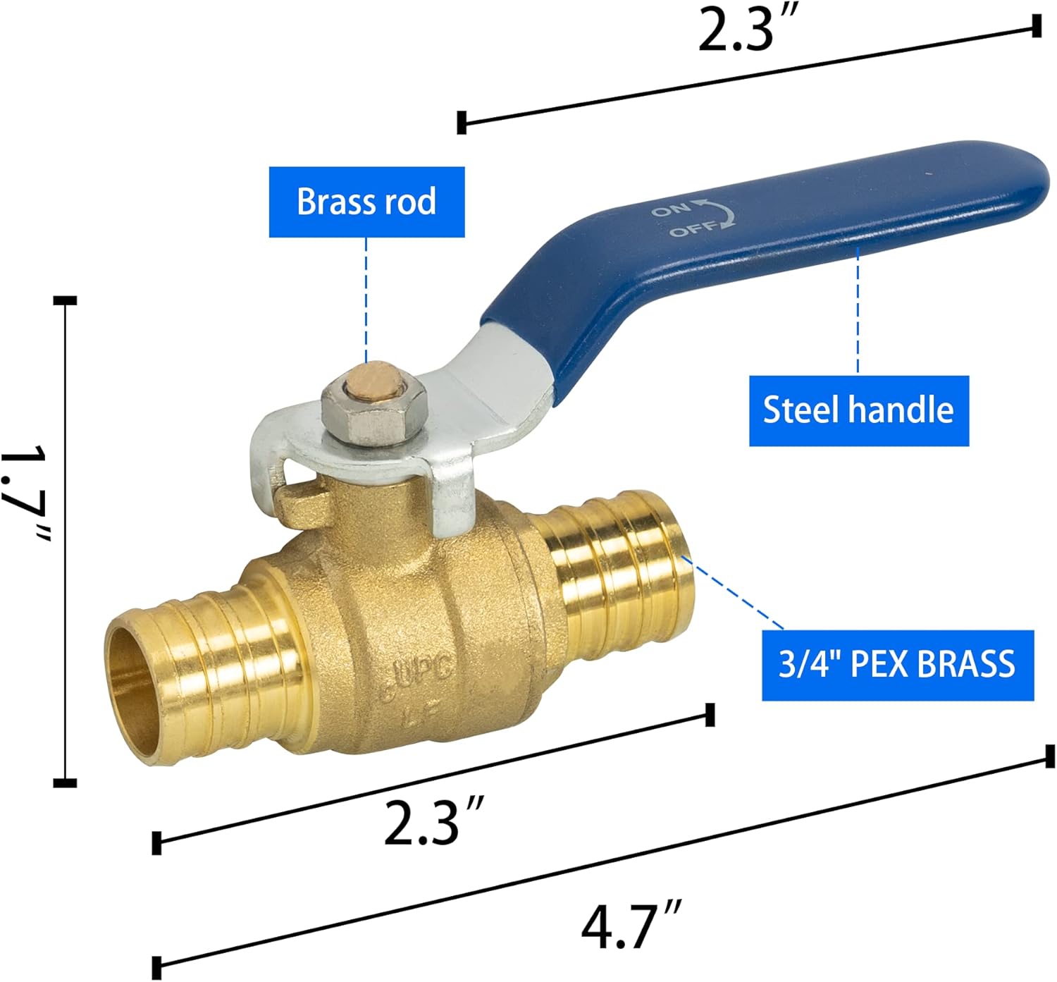 3/4 inch PEX brass shut off ball valve 2 pack — view 3
