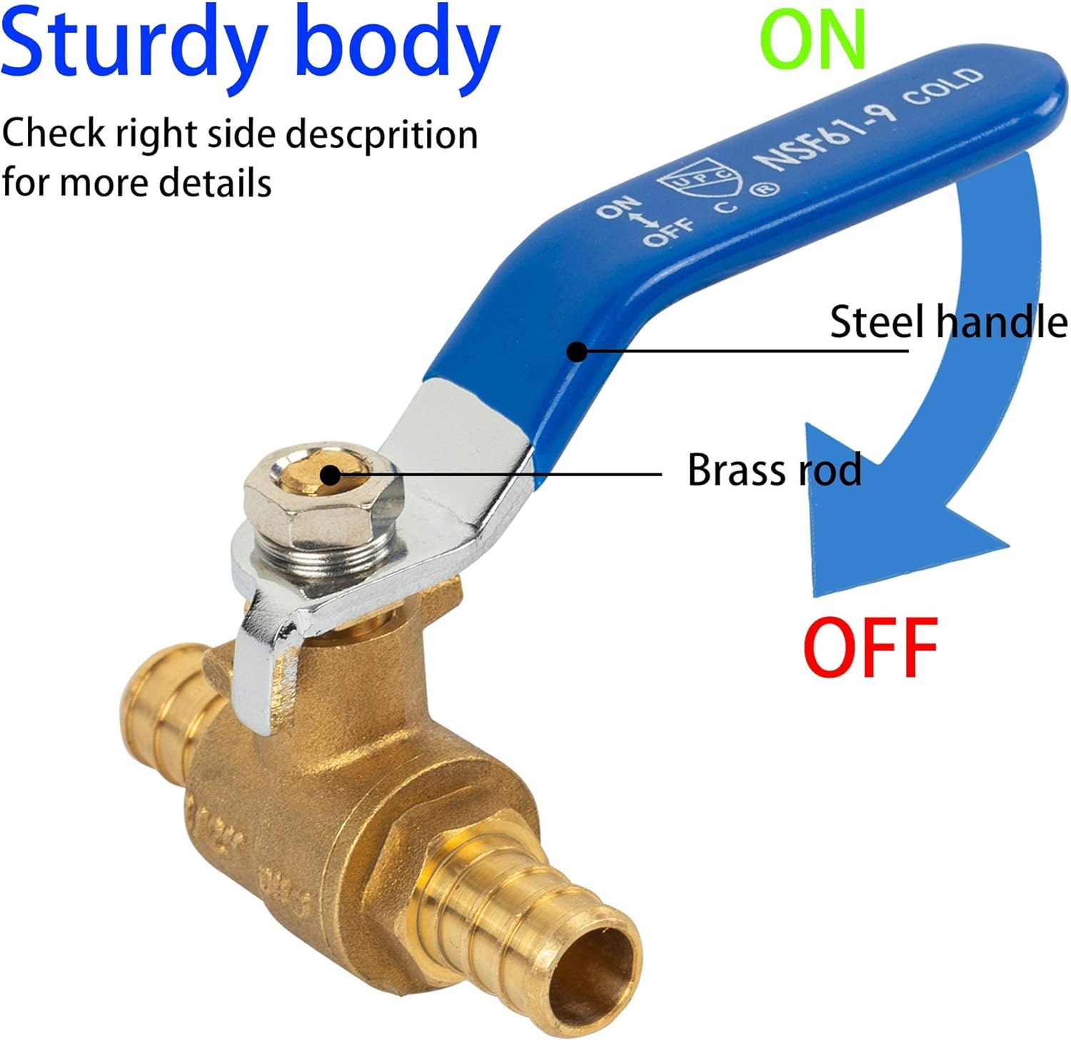 1/2 inch PEX brass shut off ball valve 2 pack — view 4
