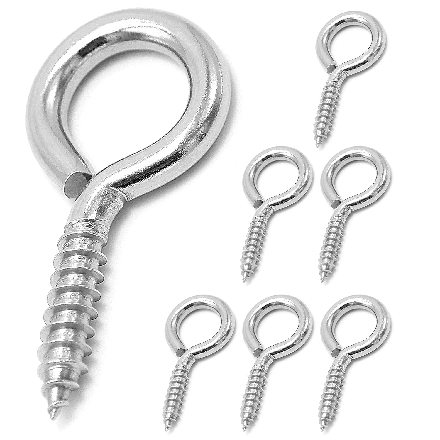 M6 stainless steel screw eye hooks 6 pack — view 2