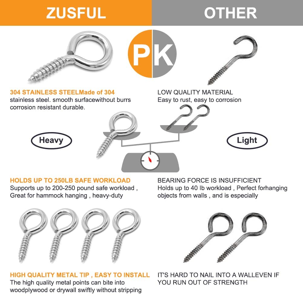 M6 stainless steel screw eye hooks 6 pack — view 4