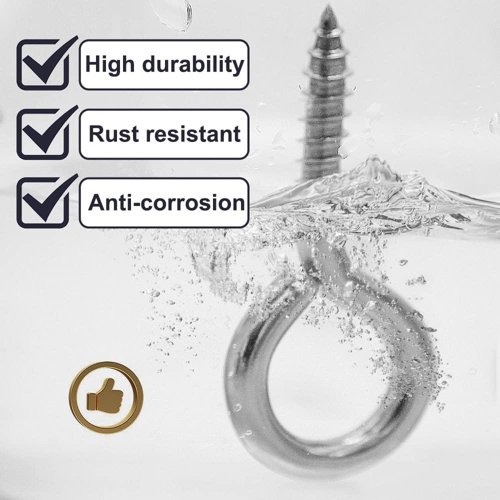 M6 stainless steel screw eye hooks 6 pack — view 5