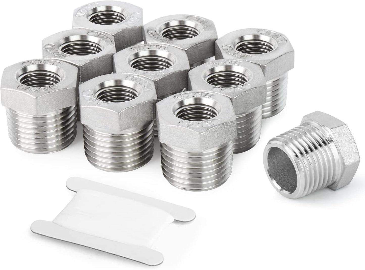 Stainless steel reducer hex bushing 10 pack — view 2