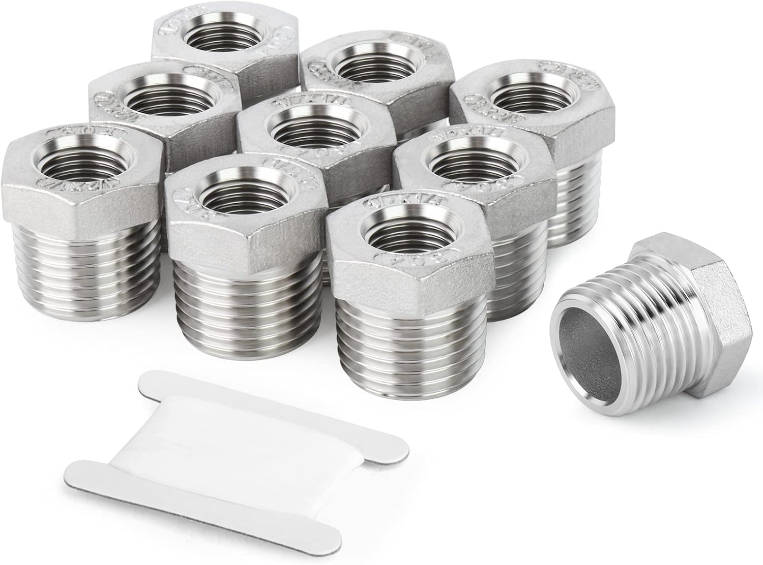 Stainless steel reducer hex bushing 10 pack — view 2
