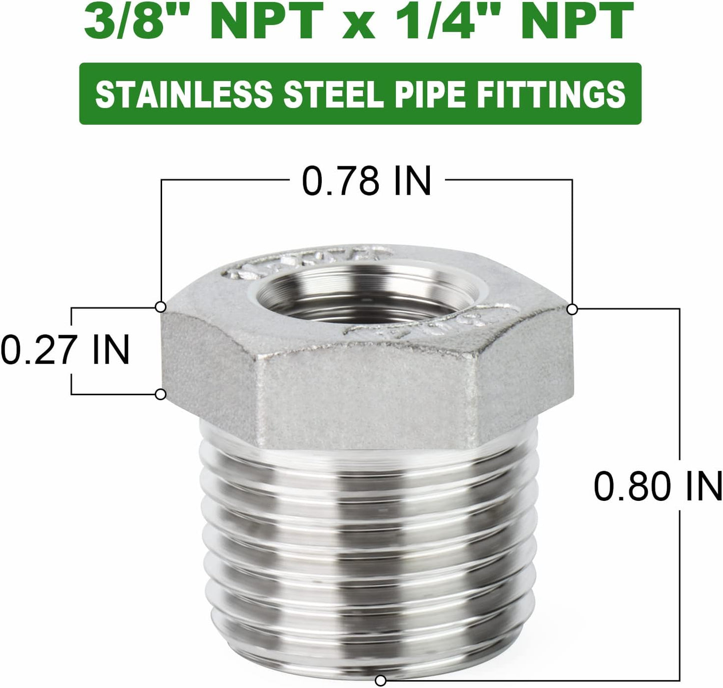Stainless steel reducer hex bushing 10 pack — view 4