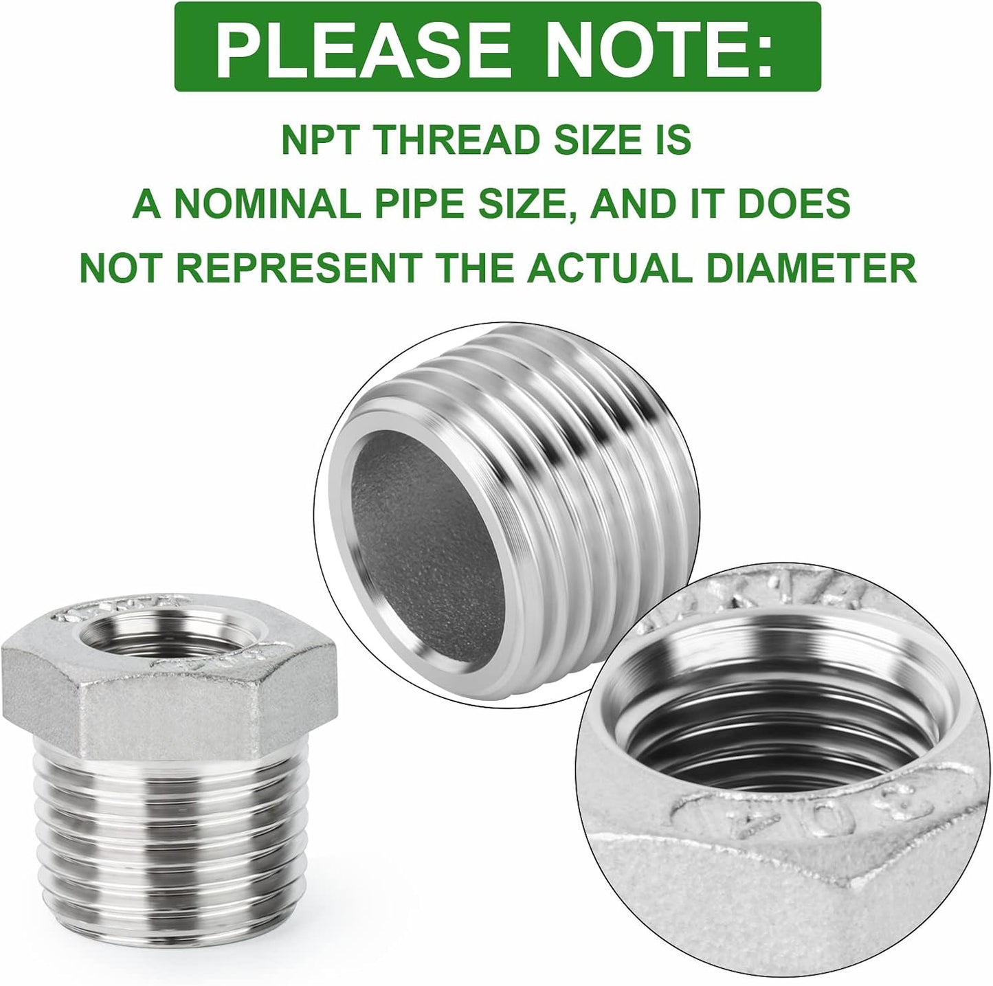 Stainless steel reducer hex bushing 10 pack — view 6