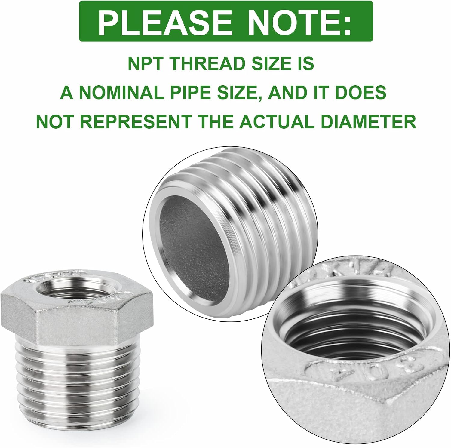 Stainless steel reducer hex bushing 10 pack — view 6