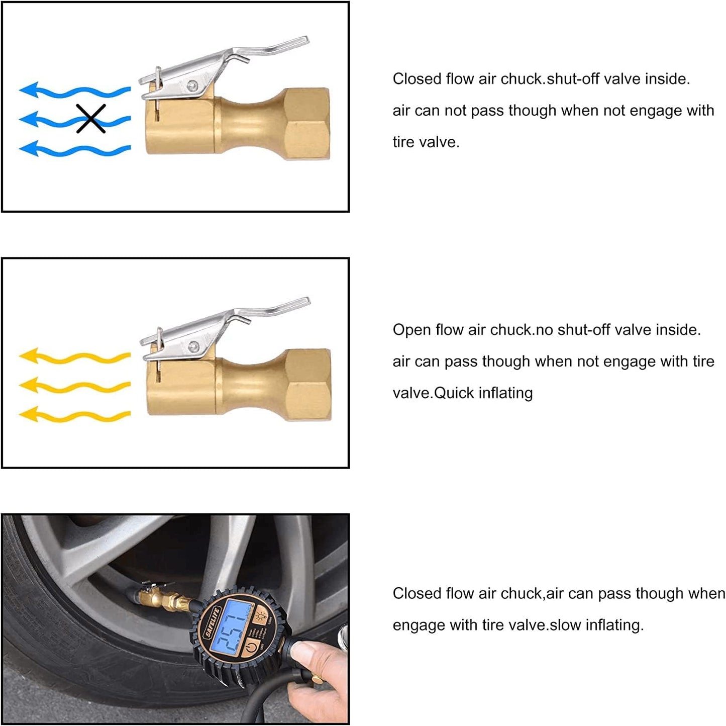 Brass lock-on tyre air chuck — view 4
