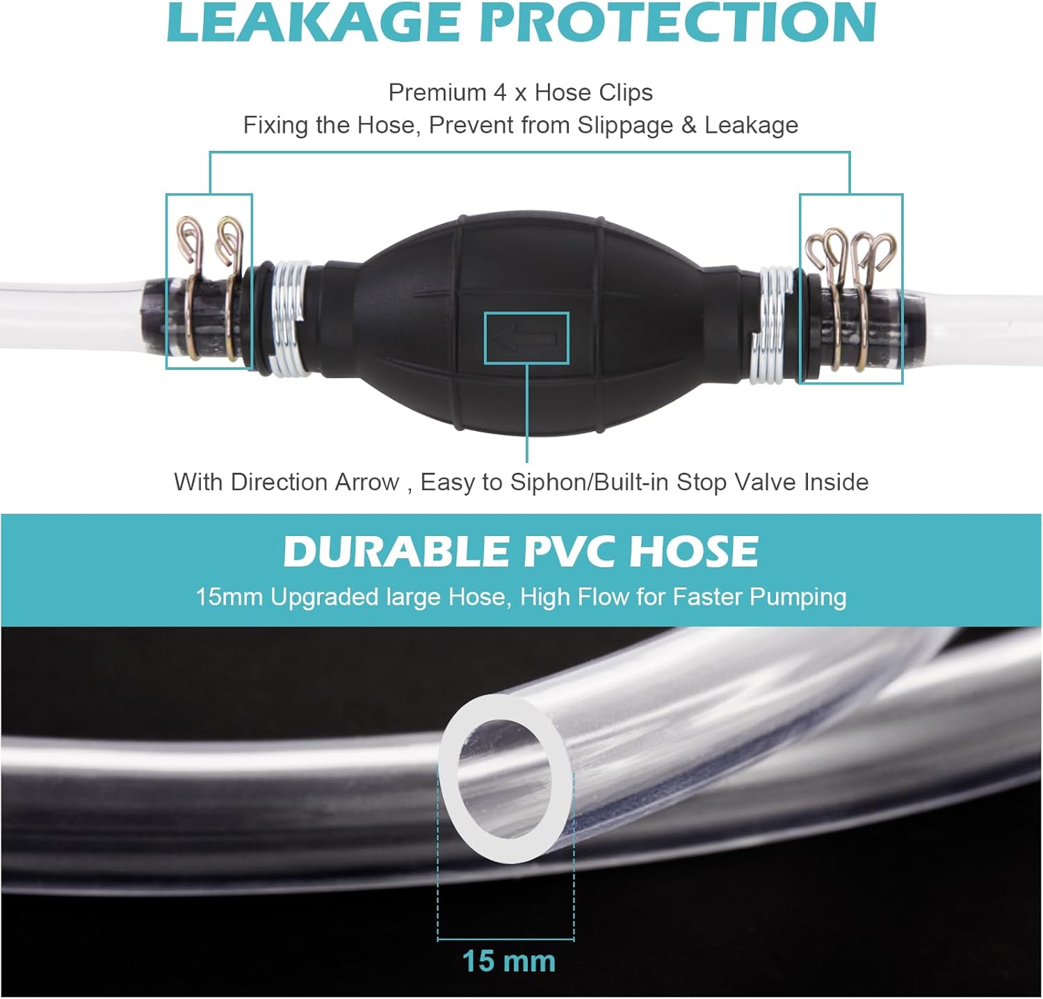 Manual gas siphon hose pump — view 3