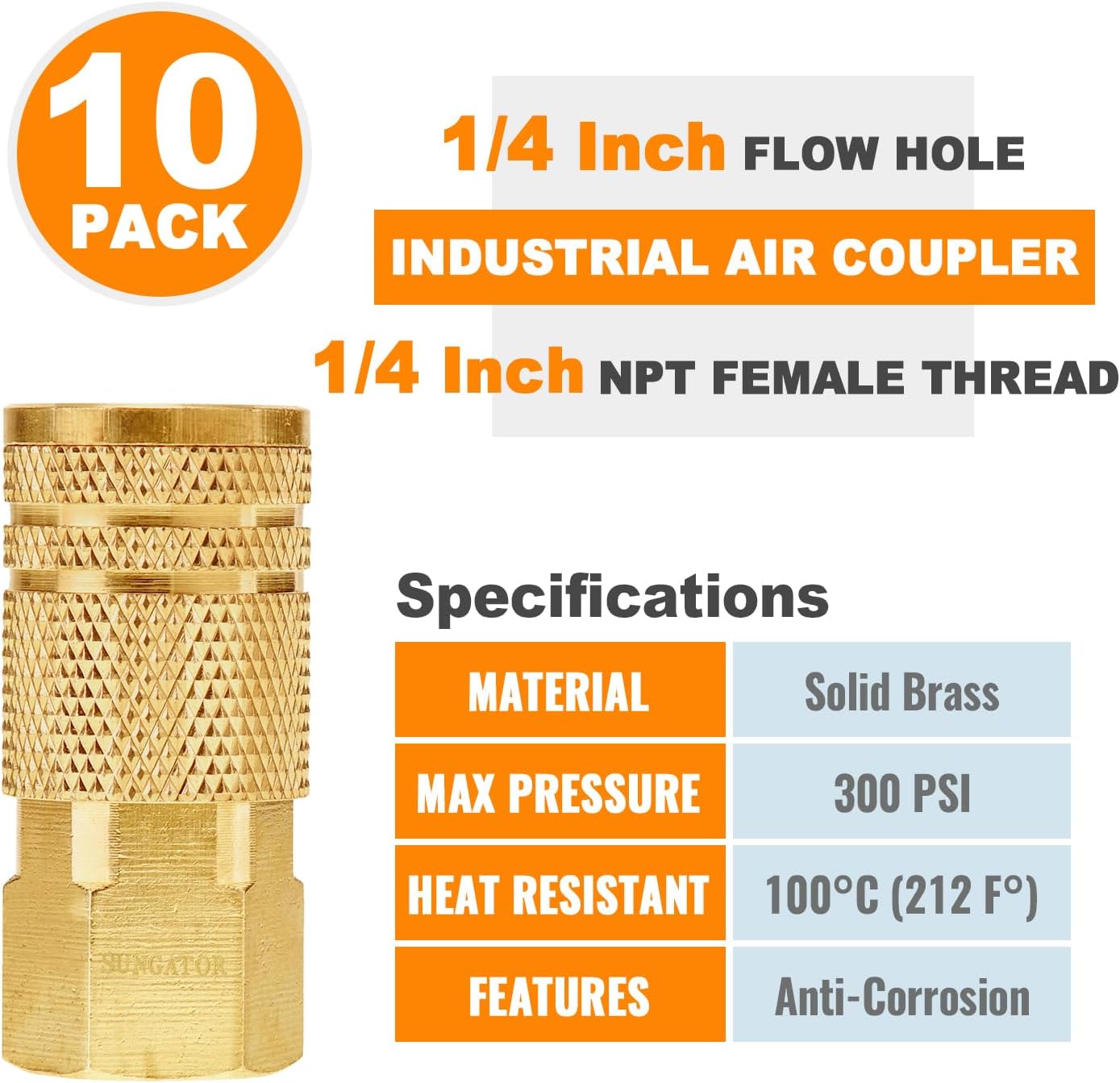 1/4'' Air Hose fittings, 10-Pack Brass — view 5