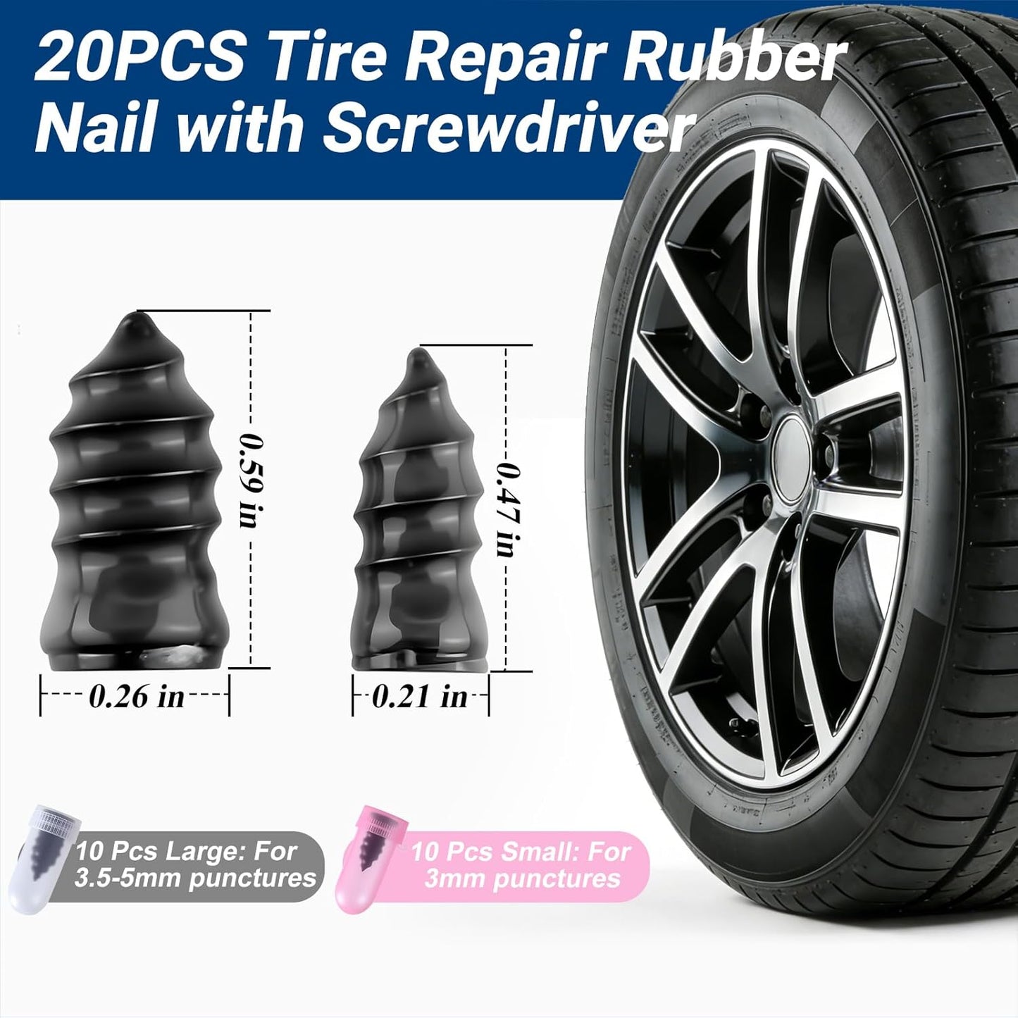 Tyre repair rubber nail plug kit 20 pcs — view 3