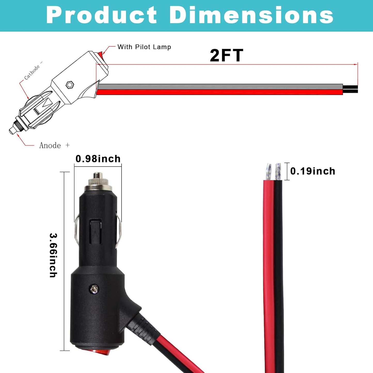 12V cigarette lighter male plug LED 15amp — view 3
