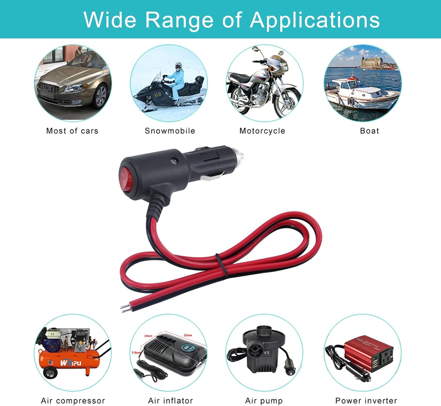 12V cigarette lighter male plug LED 15amp — view 8