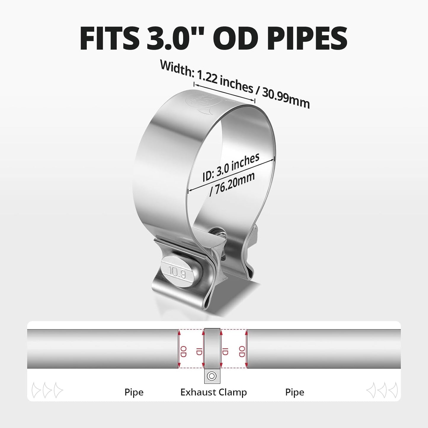 3.0 inch stainless steel exhaust clamp — view 3