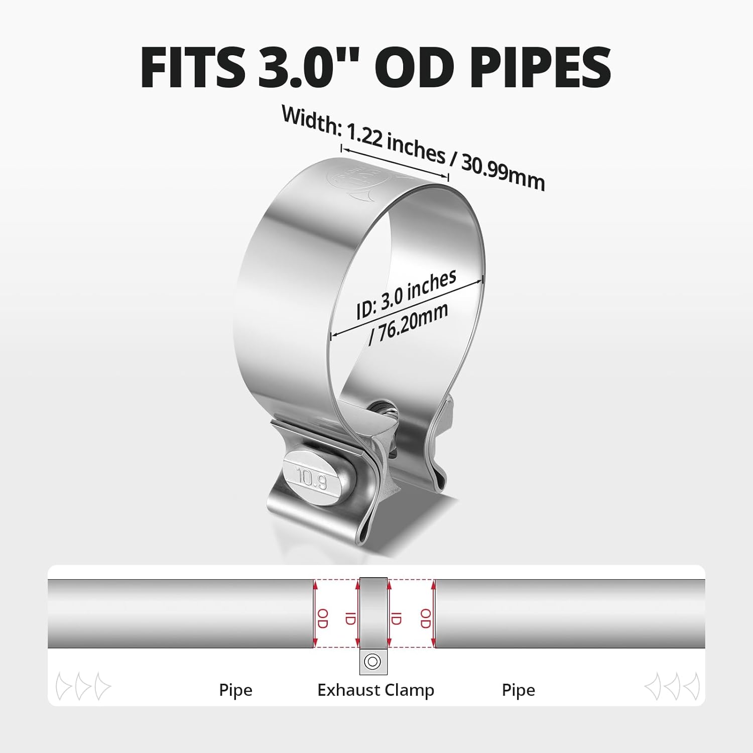 3.0 inch stainless steel exhaust clamp — view 3