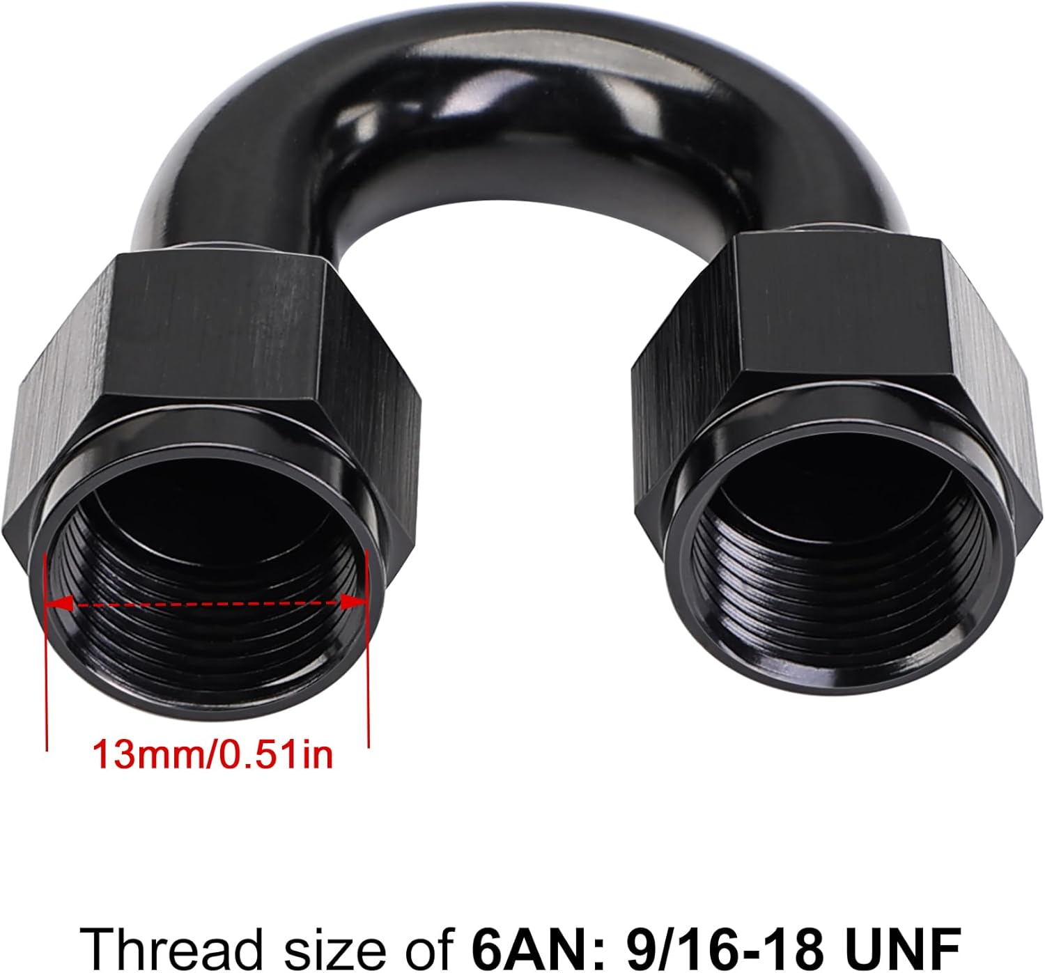 6AN 180 degree swivel coupler fitting black — view 4