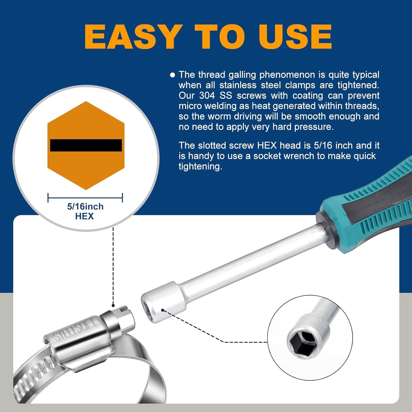 Worm gear hose clamps stainless steel 12 pack — view 4