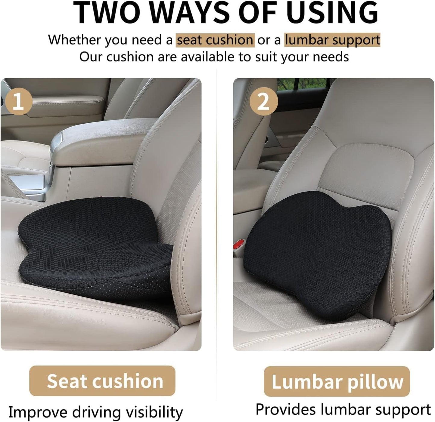 Memory foam car seat cushion black — view 3