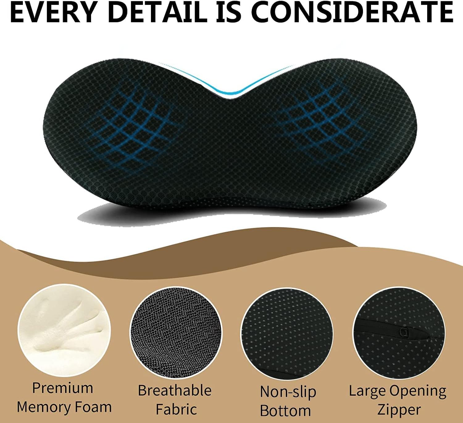 Memory foam car seat cushion black — view 7