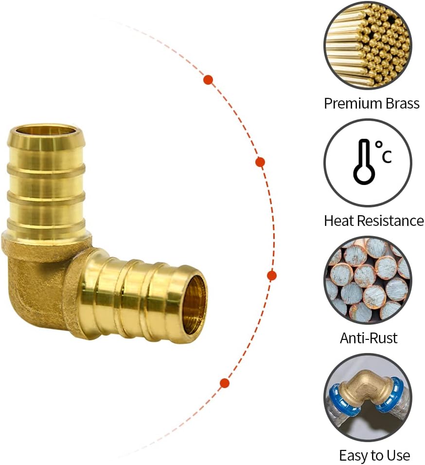 1/2 inch PEX brass elbow fittings 10 pack — view 3