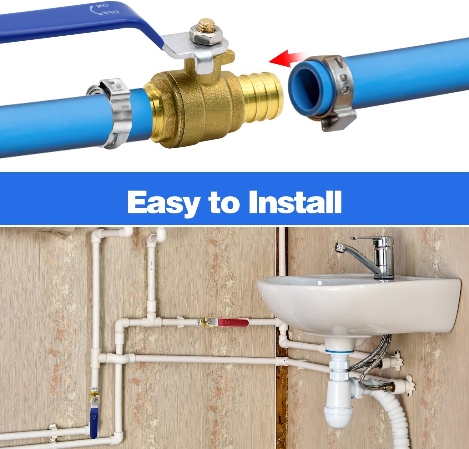 3/4 inch PEX brass shut off ball valve 10 pack — view 5