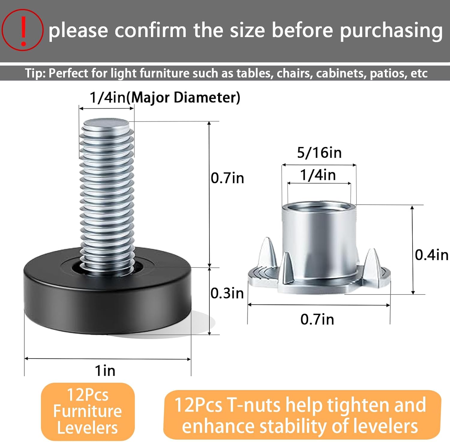 1/4 inch furniture levelling feet 12 pack — view 3