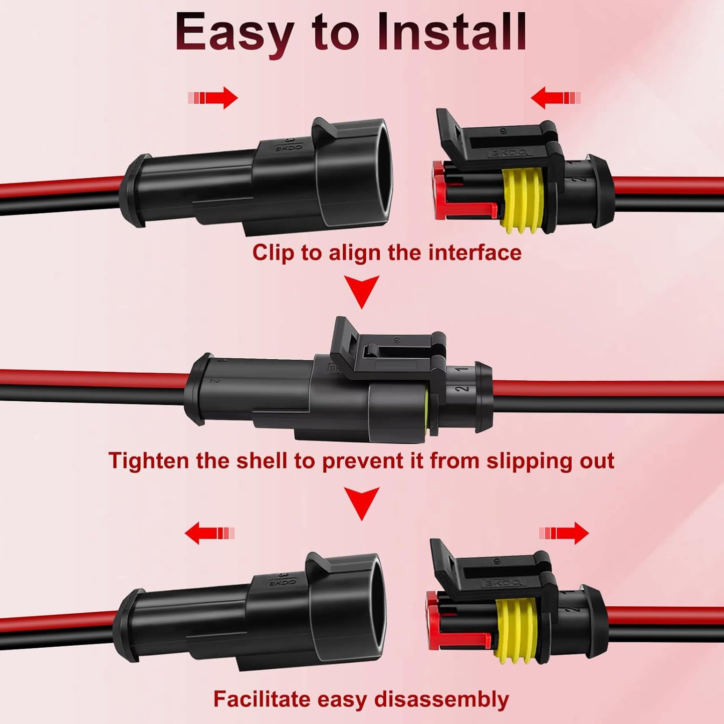 Car waterproof 2 pin electrical connector 10 pack — view 4