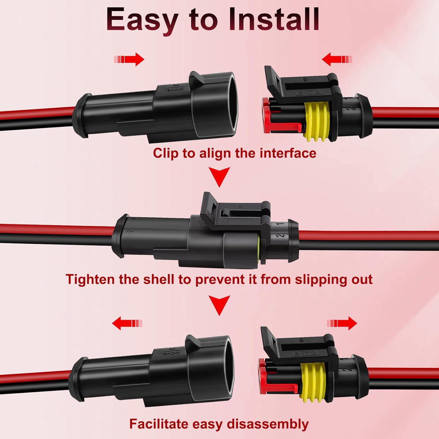 Car waterproof 2 pin electrical connector 10 pack — view 4